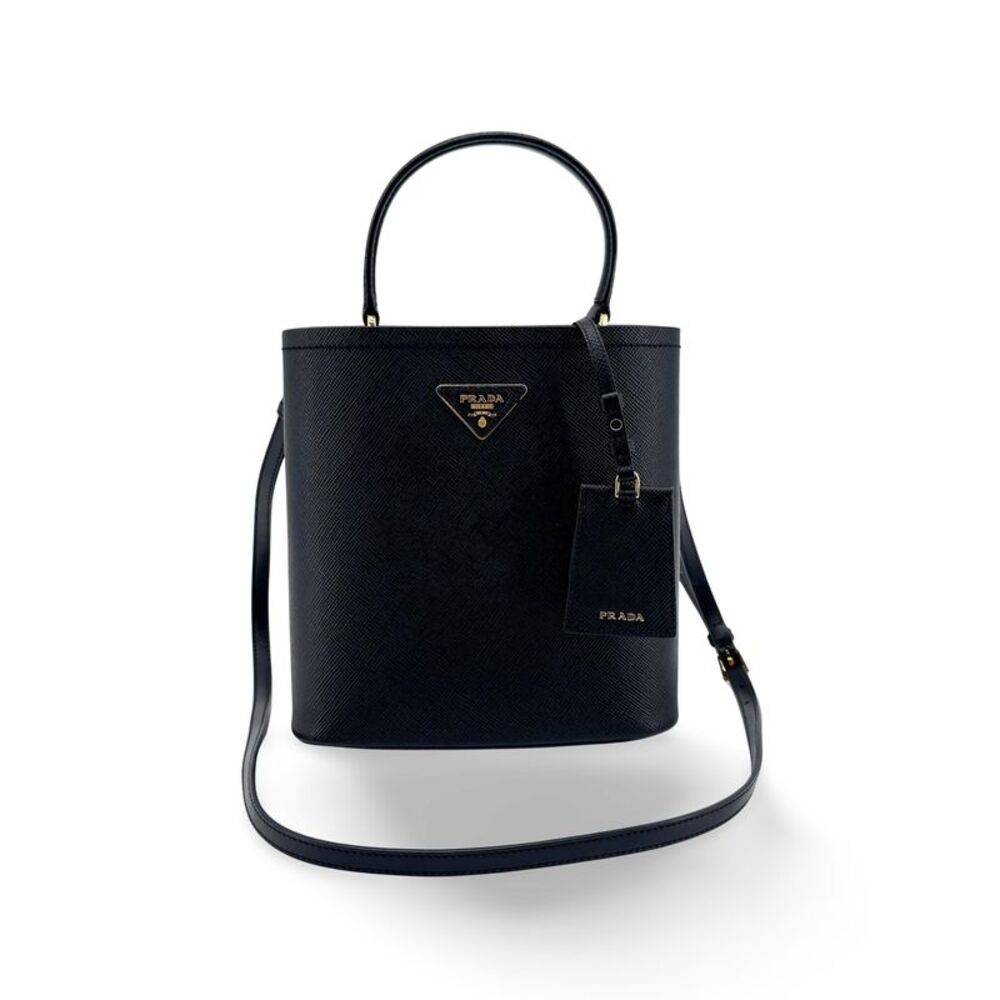 Prada Panier Bucket Saffiano Leather Black Leather Handbag